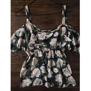 Floral cold shoulder chiffon top